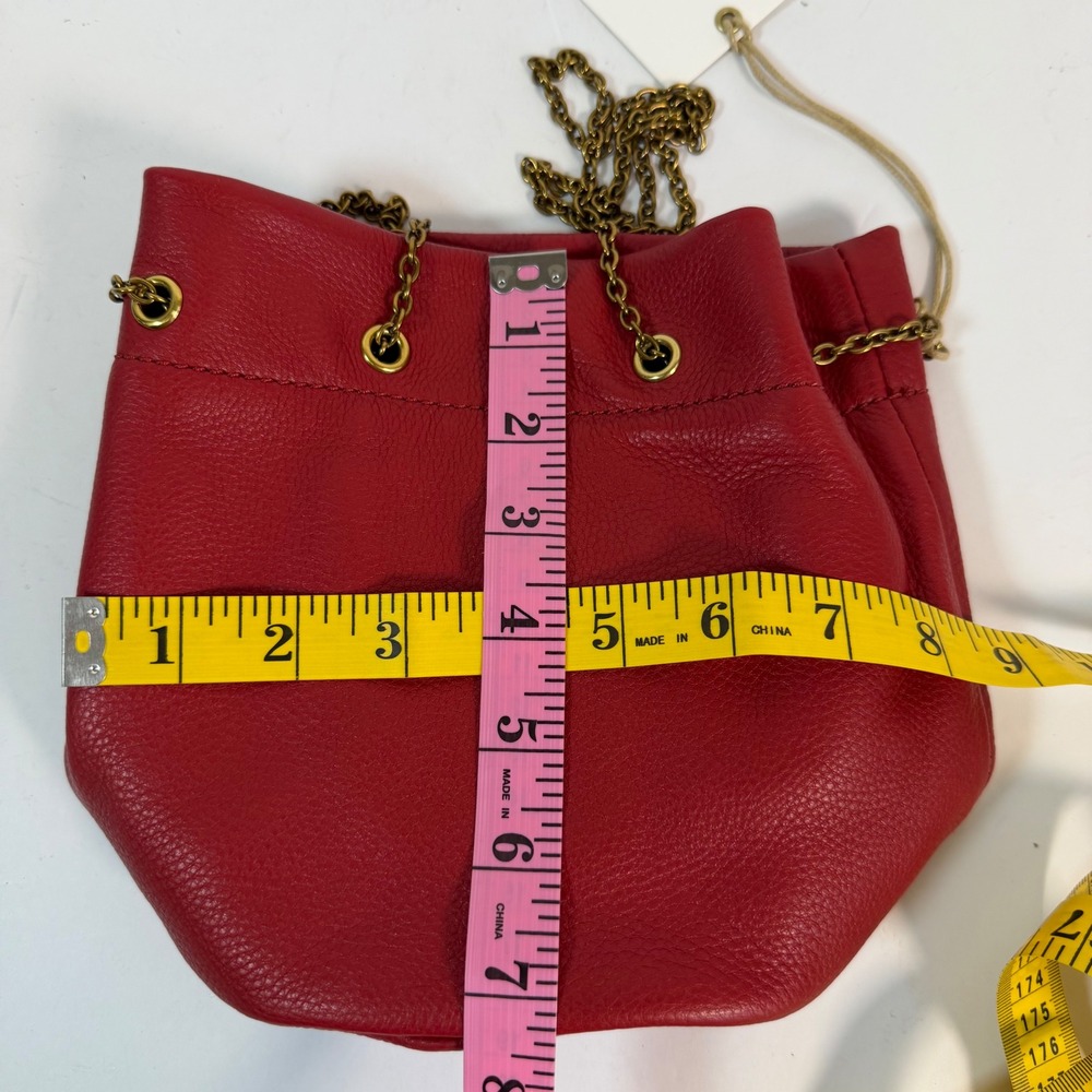 New HOBO Jovie Scarlet Red Leather Mini Bucket Bag Gold Chain NWT - Picture 8 of 10